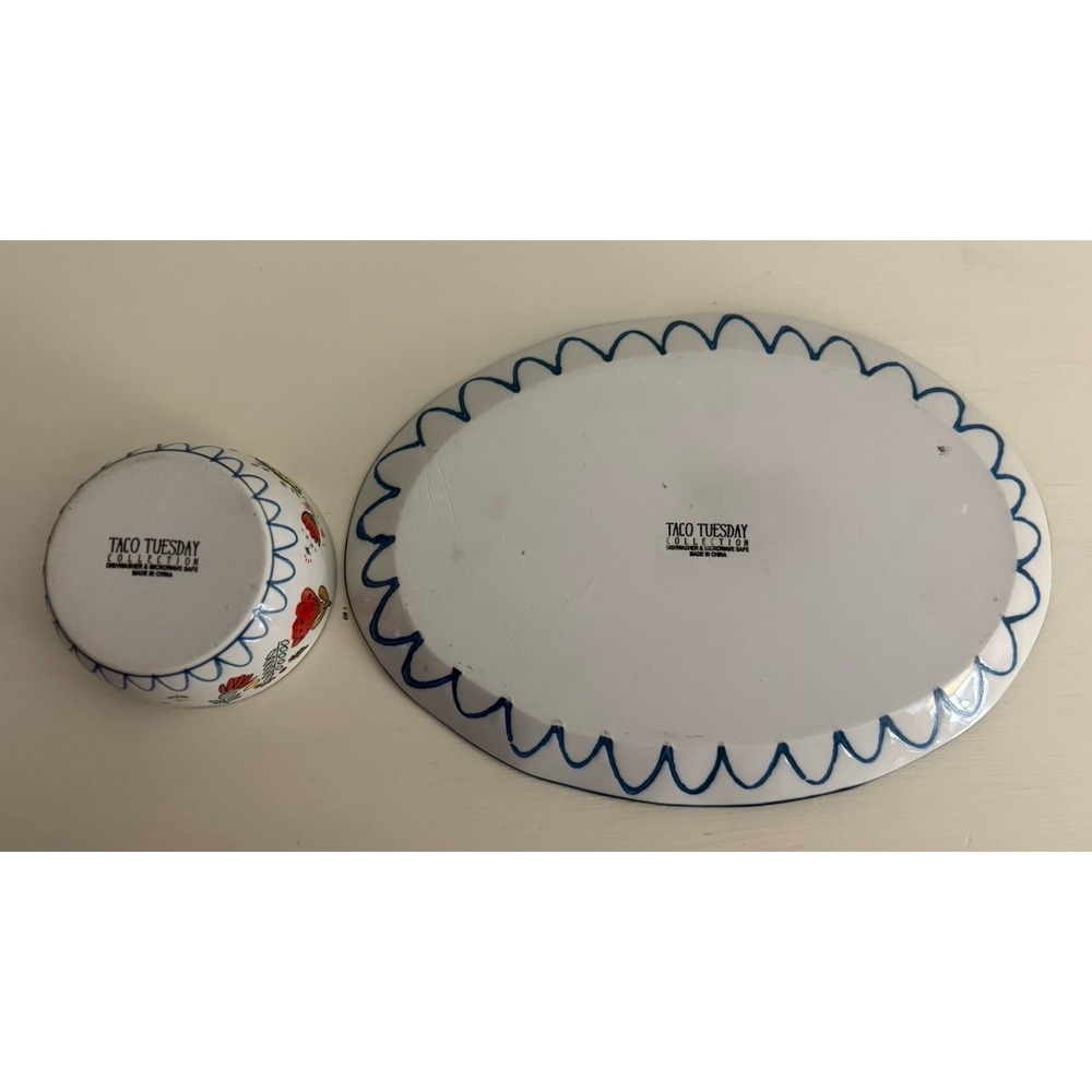 Taco Tuesday Let's Taco Bout It Platter 12"x 8" Salsa Queso Bowl 4" Fiesta - Picture 12 of 13